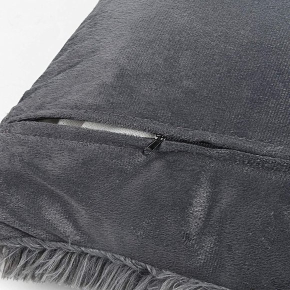 Deep Gray Luxury Furry Soft Adorable Trendy Pompom Throw Pillow Decor Cover Set - Picture 6 of 8